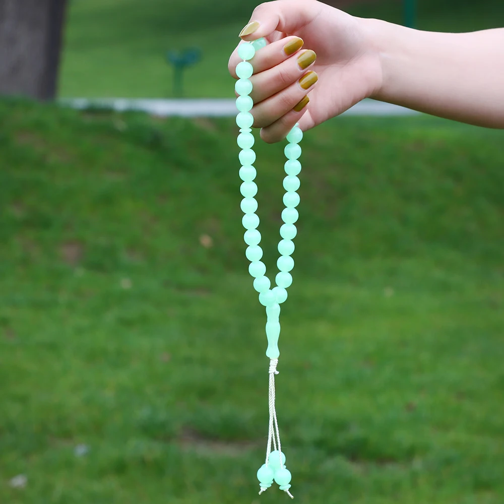 Luminous 8mm Natural Tassel Pendant 99 Prayer Beads Islamic Muslim Tasbih Allah Mohammed Rosary for Middle East Women Men