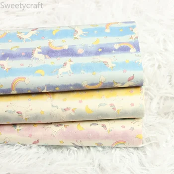 

110x45cm Thin Cotton fabric by half Yard Printed Rinbow Unicorn Cloth for DIY sewing Kids Dress Bag patchwork Handmade Material