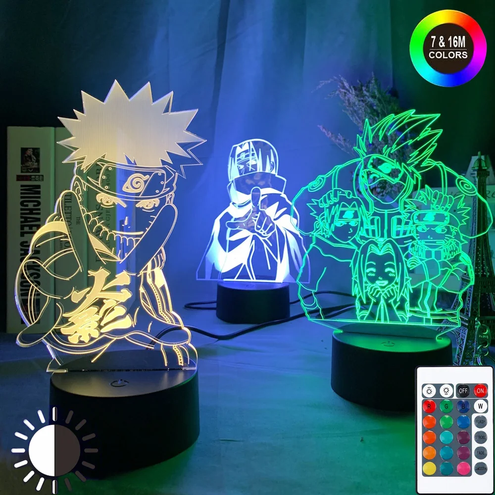Светодиодный ночник с аниме Наруто Узумаки командный 7 дюймов Sasuke Kakashi Hatake