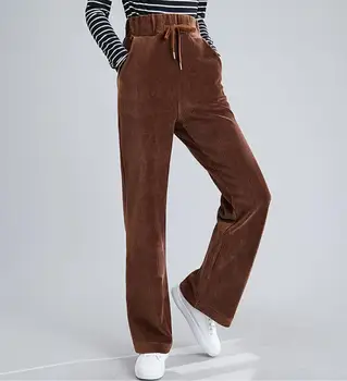 

New fashion women velvet pants Elastic waist drawstring wide leg pants casual loose Trousers plus size 2XL r246