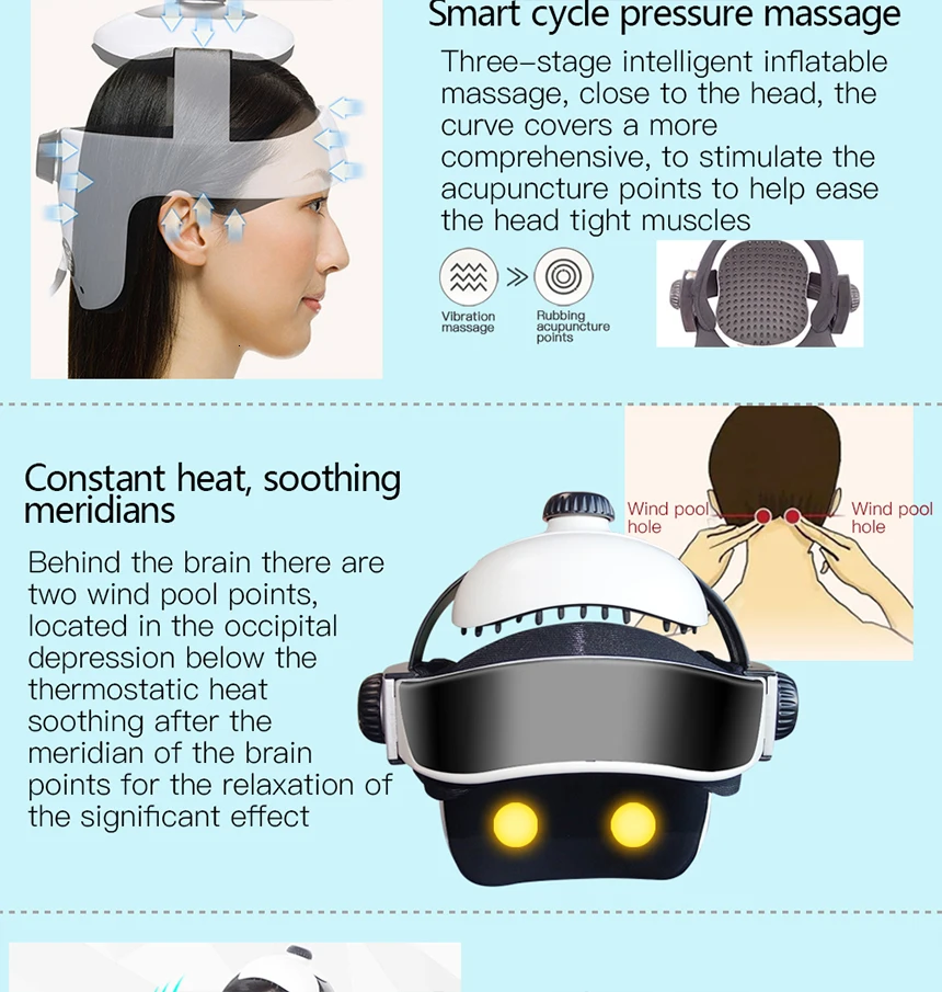 1 компл. Разминание и прессование акупунктурные точки Горячая устройство для здоровья Электрический массаж головы головной шлем для релаксации простой в использовании