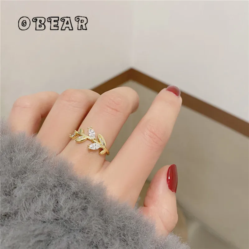 OBEAR Корейская версия 14k позолоченное высокое качество простые циркониевые листья