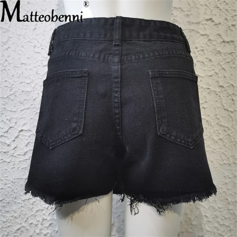 Women Ripped Repaired Denim Shorts High Waist Buttons Bodycon Distressed Hole Bottoms Leg-Openings Sexy Short Jeans