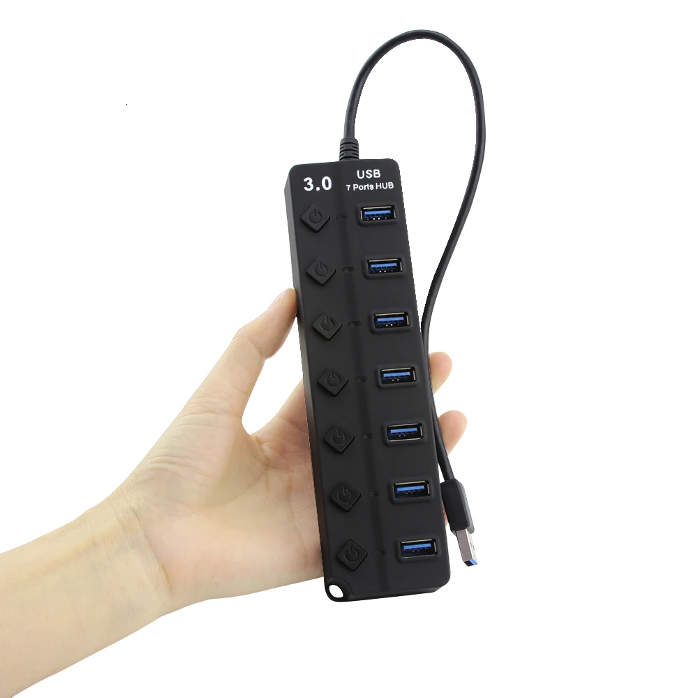 CHYI 7 портов Usb Hub 3,0 мульти Usb3.0 хаб 5 Гбит/с Супер Скоростной сплиттер с переключателем вкл/выкл адаптер питания аксессуары для ПК компьютера