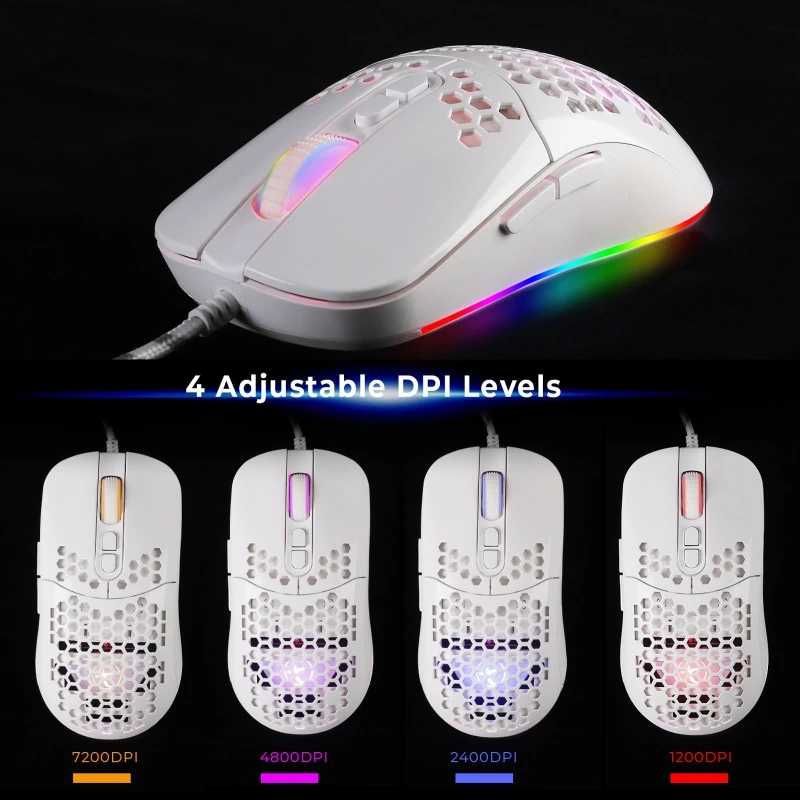 

7200DPI USB Wired Mouse Optical Gaming Honeycomb Shell Mice RGB LED Backlight