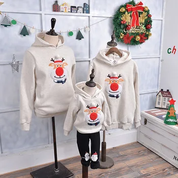 

Parents and Children's Plush Christmas Sweater Red Nose Deer Hoodie Christmas Home Wear Family Christmas Pajamas Set