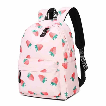 

AUAU-Women Waterproof Backpacks Fruit Strawberry Printing Large School Bags for Girls Bag Rucksack School Backpack