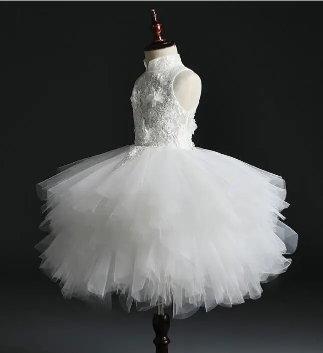 Girls Dress Glizt Long Trailing White Lace First Communion Dress Flower Tulle Ball Gown Girls Pageant Gown Flower Girl Dress for Weddings