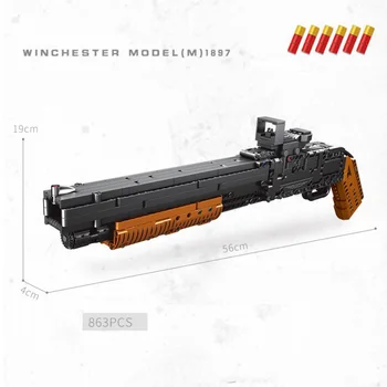 

Simulation Modern Military Weapon Building Blocks Shotting Gun Bricks Winchester Model M1887 Boy Toys with Bullets Collection