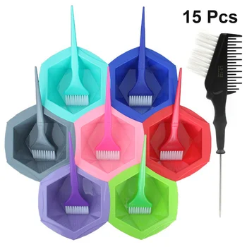 

15pcs Hair Dyeing Bowl Set Hair Coloring Bowl Brushes Kit Hair Dye Bowl Hair Dye Brushes Dye Mixing Bowl (7pcs Bowl + 7pcs Dyein