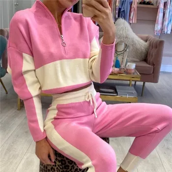 

Two Piece Set Women Tracksuit Spring Autumn Clothes Pullover Colorblock Sweatshirt Crop Top And Pants Suit Casual Sports Outfit
