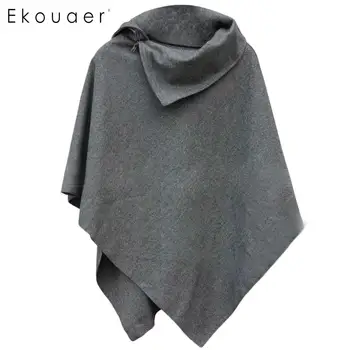 

Ekouaer Women Fashion Poncho Cape Asymmetric Hem Cloak Pure Color Leisure Wool Blend Outwear Female Streetwear Clothes