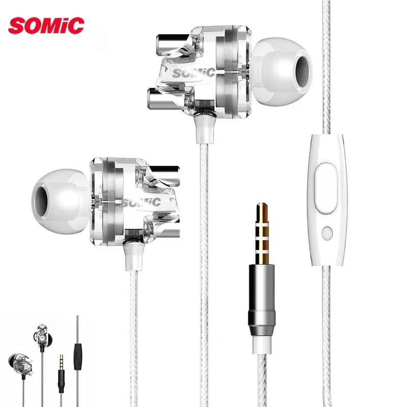 SOMIC M7 HiFi Wired Music Earphone Dual Dynamic Driver Graphene Heavy Bass Stereo Earbuds 3.5mm In-ear Headset with Mic | Электроника