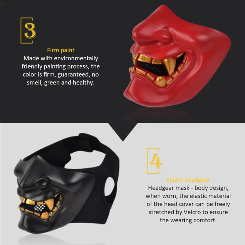 Костюм для косплея на Хеллоуин Caries Demon Evil Monster Кабуки самурайская полумаска вечерние украшения Mied белый/черный/красный 3 цвета