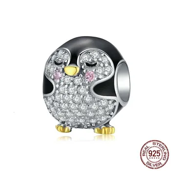 

Authentic 925 Sterling Silver Penguin Baby Round Metal Beads for Women Original Bracelet Enamel Charm for Bangle BSC126