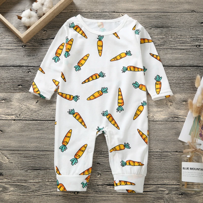 Детский хлопковый комбинезон с длинным рукавом цветочным принтом|Ромперы| |