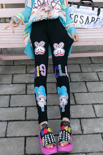 Black pants Тайланд Tide бренд чистая Красный мультфильм блесток свитер с бусами женский длинный участок свободный тонкий раздел Полосатый Цвет Соответствующие вязать Топ - Цвет: Black pants