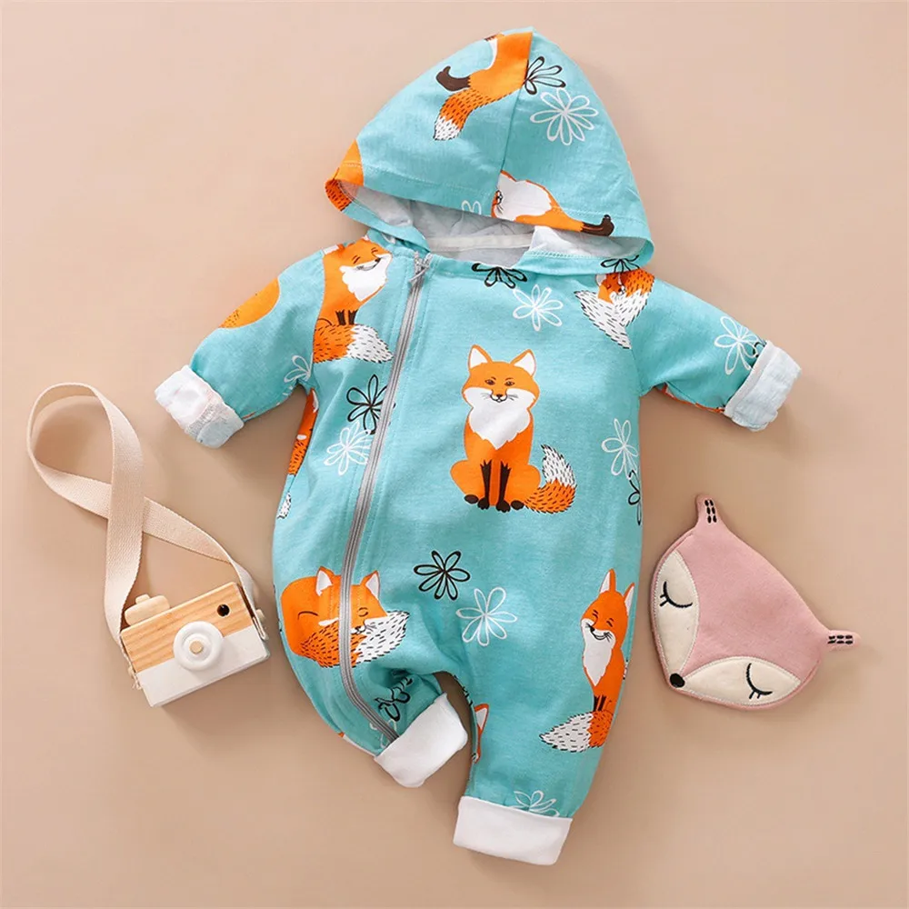 Prowow Baby's Rompers Baby Boys Clothes Zipper Hooded Newborns Jumpsuits For Kids Clothing Cartoon Fox Cute Baby Girls clothes Baby Bodysuits are cool