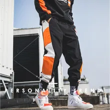 Весна и осень мужские японские цветные контрастные повседневные брюки мужские хип-хоп Танцевальные Мешковатые брюки мужские трендовые девять очков