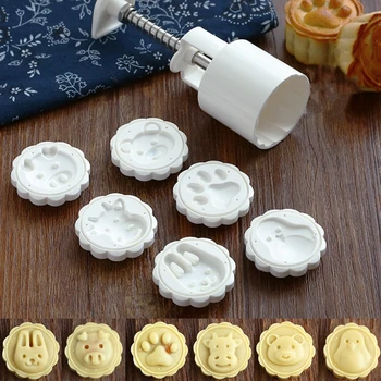 

7PCS 50g Cartoon Animals Shape Mooncake Mold Hand Pressure Fondant Moon Cake Decoration Tools Cookie Cutter Pastry Baking Tool