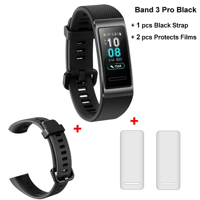 huawei Band 3 Pro gps смарт-браслет металлический Amoled 0,95 'полный цвет сенсорный экран для сердечного ритма сенсор плавание ход сна Браслет - Цвет: Films n Black Strap