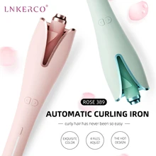 Lnkerco Rizador de pelo multiautomático, plancha giratoria de cerámica LCD, varita mágica para rizar el cabello, herramienta de estilismo