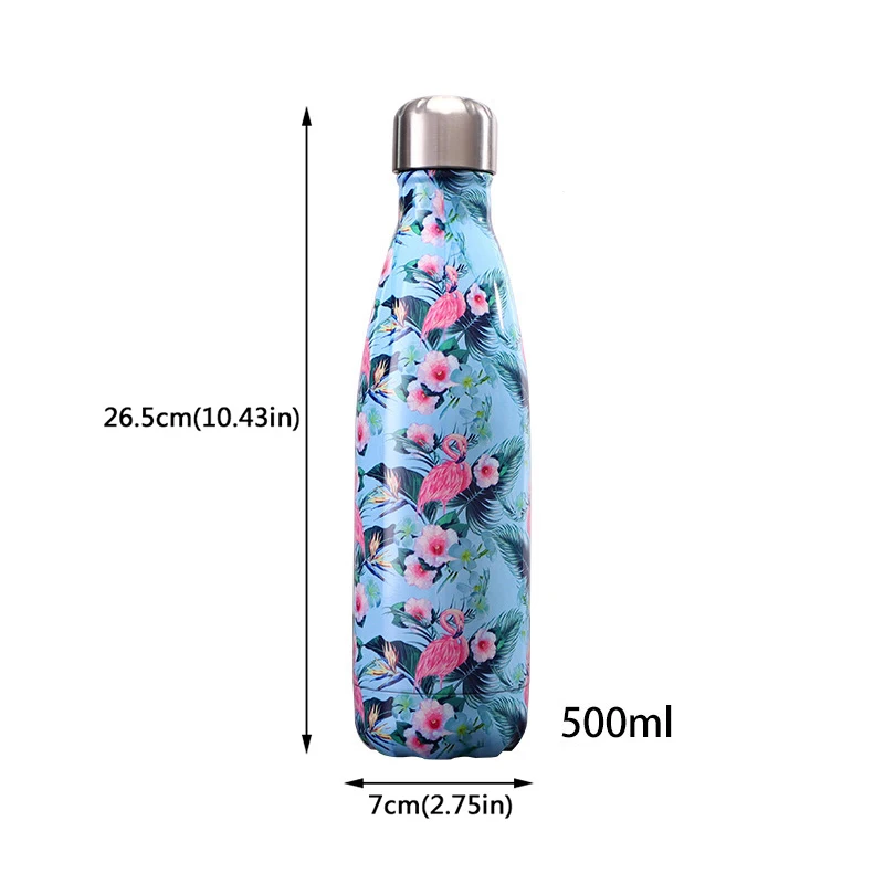 Фламинго цветочный колы бутылка для воды нержавеющая сталь термос чашка Чай Кофе Путешествия Спорт Тренажерный зал напиток бутылка Изолированная чашка BPA бесплатно