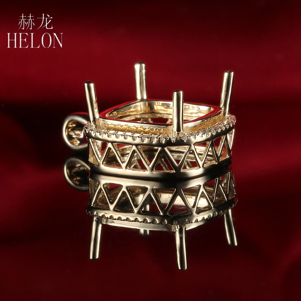 HELON, твердая, 14 к, желтое золото, настоящие натуральные бриллианты, полукрепление, Подвеска для женщин, хорошее ювелирное изделие, подушка, огранка, 12x12 мм, подвеска, подарок