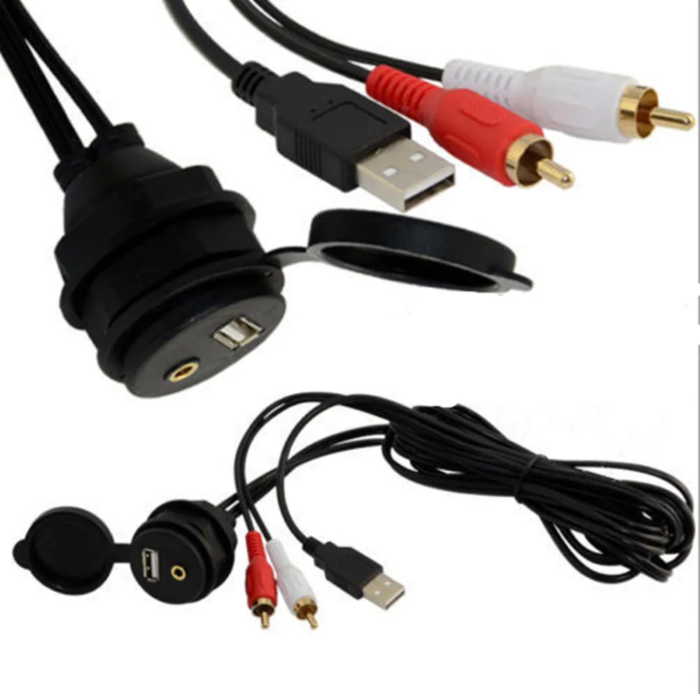 

1 м 2 м автомобильный удлинитель AUX USB 2 RCA штекер-гнездо Кабель для приборной панели с утопленным креплением USB-порт 3,5 мм