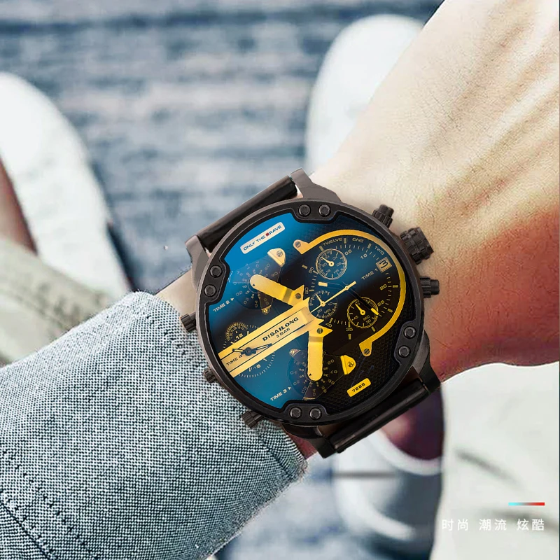 

Hip hop personality fashion four time zone domineering polarized light super large dial quartz watch men's watch disailong genui
