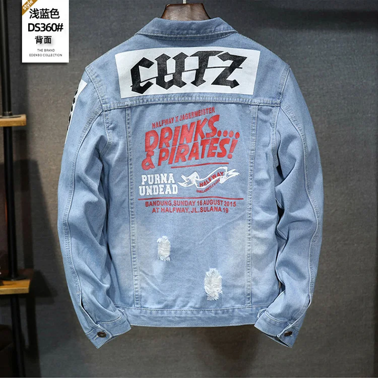 Mens Denim Jackets Hole Ripped Overcoats European America Fashion Cowboy Brand Coats Male Graffiti Jean Jacket Outerwear DS049 sport coat