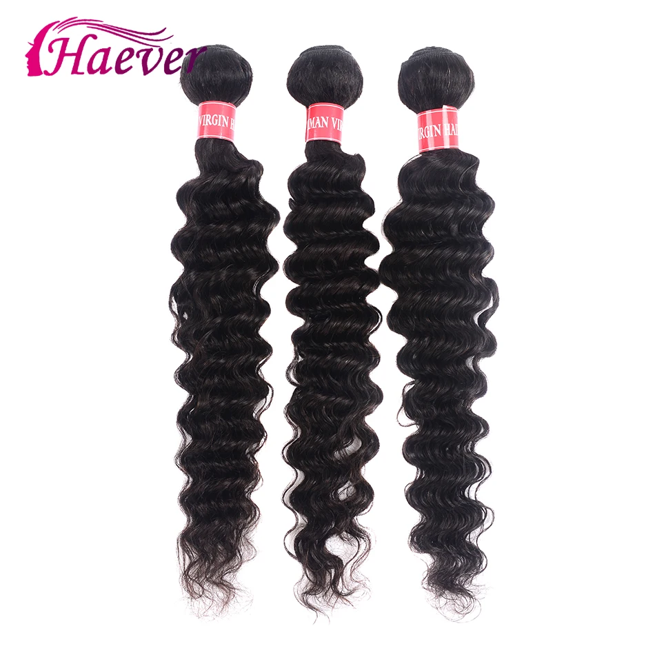 

Haever Hair Brazilian Hair Weave Deep Wave Bundles 1/3/4 Bundles Natural Color Human Hair Bundles Non-Remy Hair Extensions