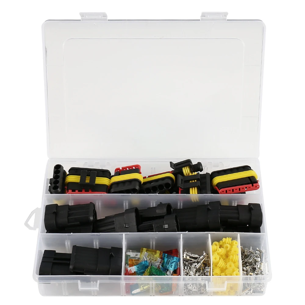 

14 Sets Car Motorcycle Waterproof Electrical Wire Connector Automotive Terminals Kit Male Female Plug Blade Fuses Cable Pouch
