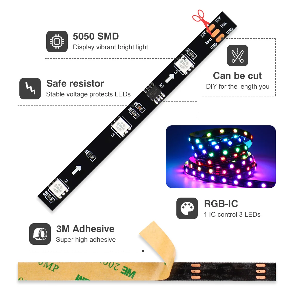Dream цветная (RGB) Цвет светодиодные полосы светильник WS2811 смарт пикселей ленты