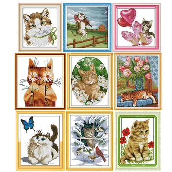

Cats in various poses cross stitch kits 11CT 14CT animals printed pattern crafts needlework counted embroidery accessories decor