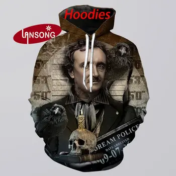 

new mens coat 3d print winter hoodies edgar allan poe sweashirts/pants jacket men short homme clothes men hip hop streetwears