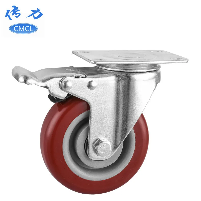 

Supply 4-Inch Universal Wheel with Brake Purplish Red Double Bearing Wearable Wheel Mute PVC Wheel Workwear Car Truckle