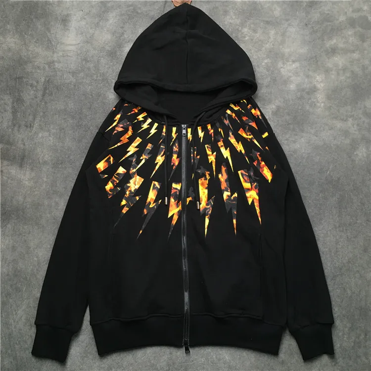 

New luxury Men Novelty thunderbolt Neil Hoodies Hoody hooded Sweatshirts velvet Cotton Drake Thicken Fleece pullover Thicken E06