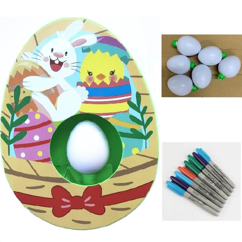 Kit de decoración de huevos de conejo de Pascua para niños, máquina giratoria de bolas con accesorios, juguete para niños, manualidades, Kits DIY