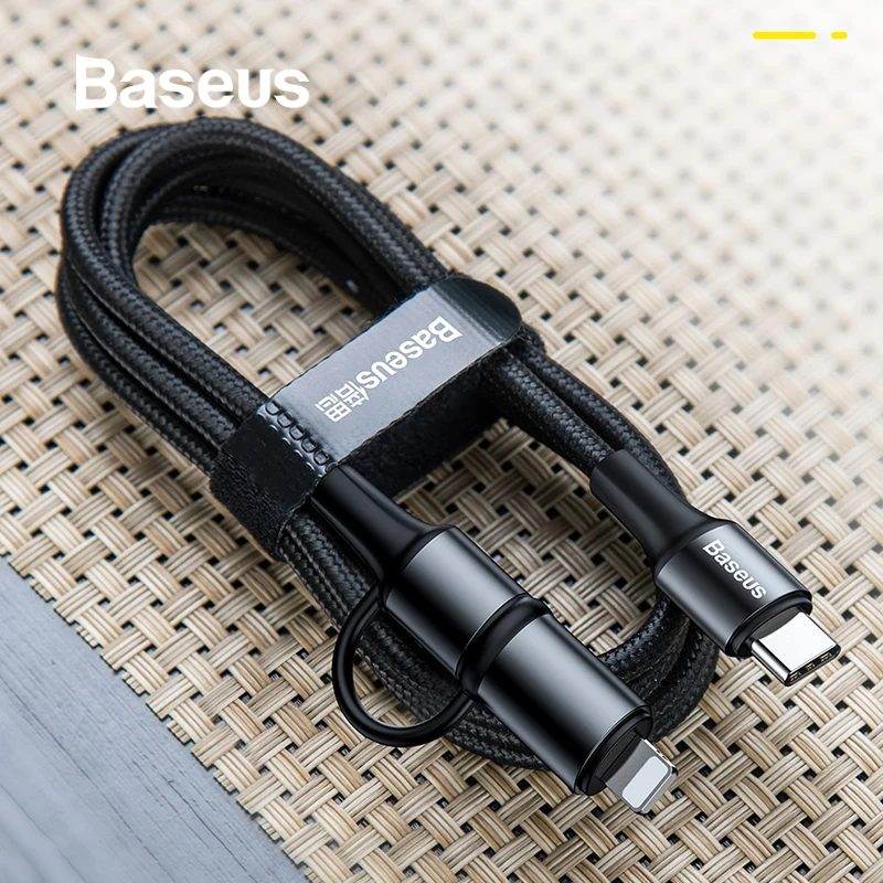 Baseus 60 Вт usb type C-USB C кабель 2 в 1 USB кабель для Lightning iPhone 11 Pro PD Быстрая зарядка Quick Charge 3,0 USB C кабель