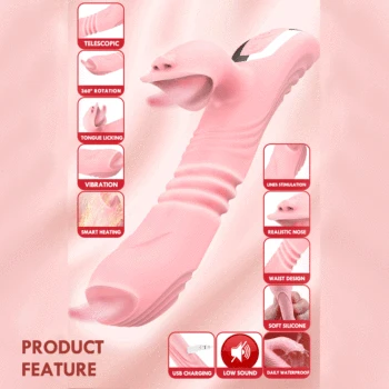 Double Tongue Cunnilingus Vibrator Telescopic Rotating Dildo Heating Vagina Clitoris Stimulate Vibrator Adult Sex Toys For Women 2