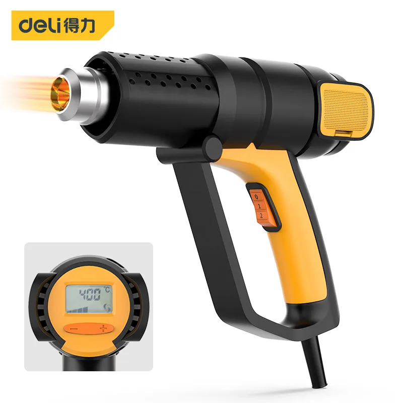 Deli DL391200 Hot Air Gun HD Digital Display Temperature Control Adhesives Shrink PVC Film Car Film Thaw Water Pipe Power Tools