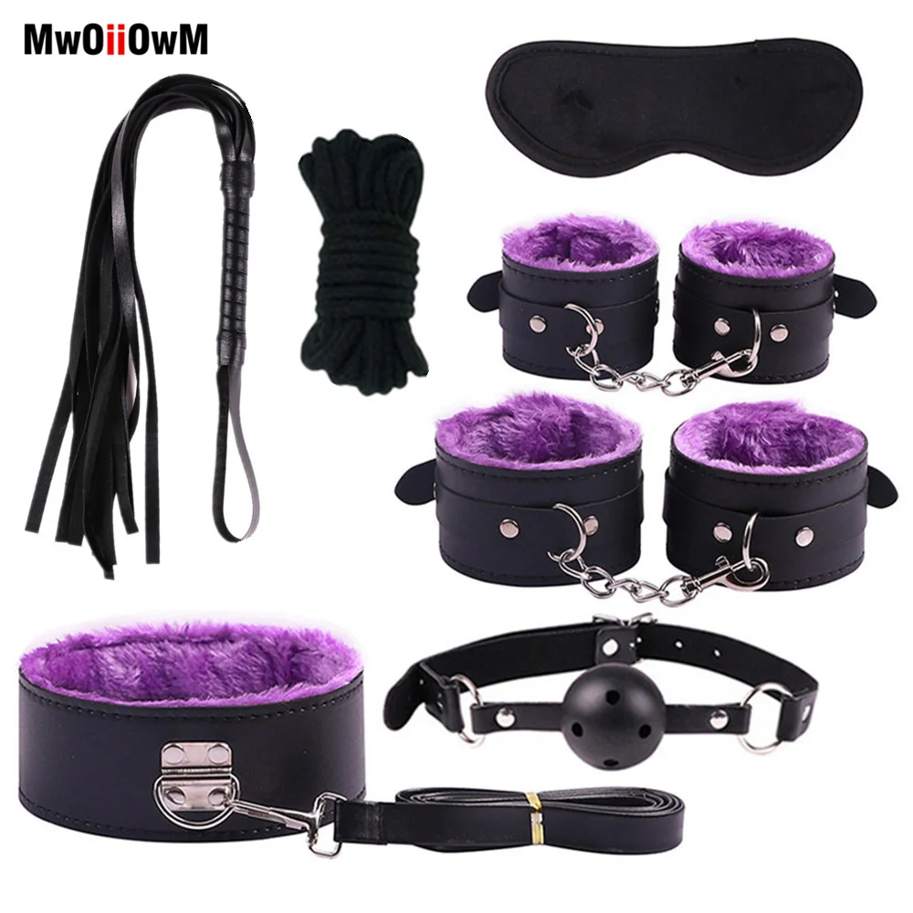 MwOiiOwM 12 Pcs Exotic Accessories Sex Bondage Set Handcuffs Whip Rope Anal Fox tail Vibrator