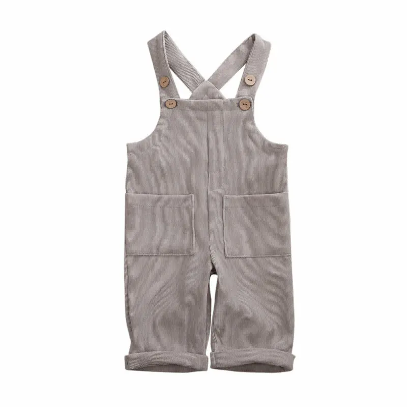Toddler Baby Boy Girl Corduroy Rompers Solid Button Sleeveless Autumn Jumpsuit Rompers Outfits Clothes