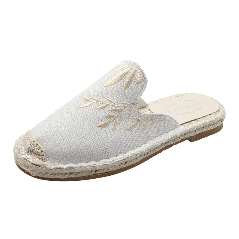 White mules Weweya/Летние эспадрильи с вышивкой; женская обувь; женские лоферы на плоской подошве с цветочным рисунком; парусиновая обувь без застежки на плоской подошве; женские сабо; повседневная обувь - Цвет: White mules