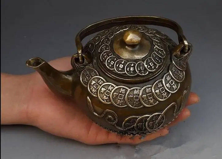

Rare antique Chinese bronze silver pure copper coin pots free shipping
