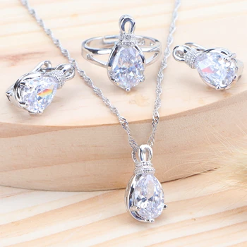 

Zirconia 925 Sterling Silver Bridal Jewelry Sets For Women Kids Jewelry Stones Wedding Earrings Rings Necklace Pendant Set