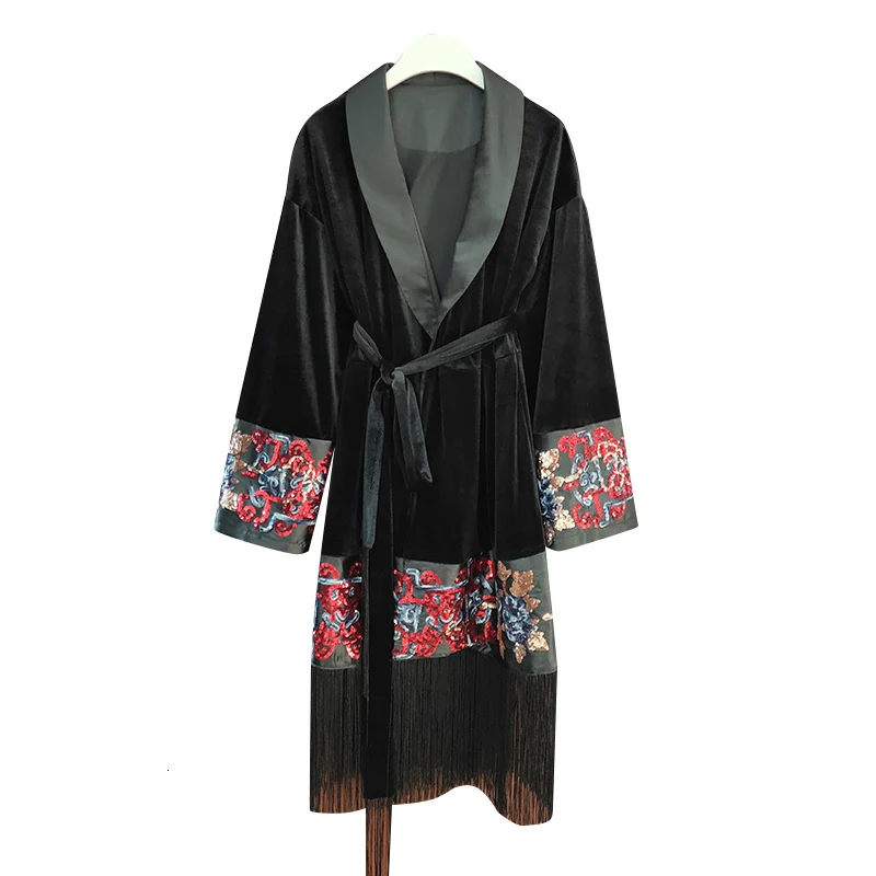 TWOTWINSTYLE, винтажное лоскутное Женское пальто с вышивкой, v-образный вырез, длинный рукав, кисточка, шнуровка, Женское пальто, осенняя мода, новинка