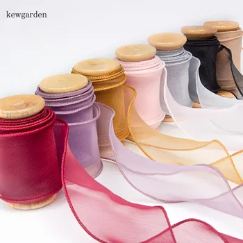 

Kewgarden 50mm 2" Flower Packing Ribbon Wavy Organza Ribbon DIY Bowknot Accessories Handmade Tape Satin Ribbons 5 Yards