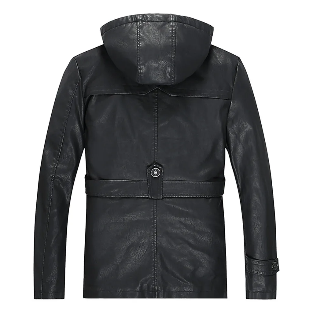 Куртка для мужчин Осень Зима Винтаж молния сплошной с капюшоном искусственная кожа пальто chaqueta moto hombre jaqueta de couro